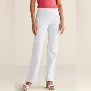 Soft Surroundings White Cotton Blend Boot Leg Pull on Pants Elastic Waist L